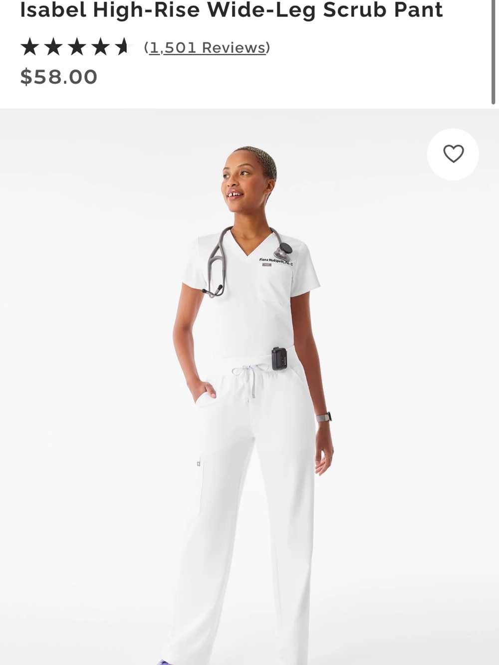 Figs Isabel High-Rise Wide-Leg Scrub Pant - White